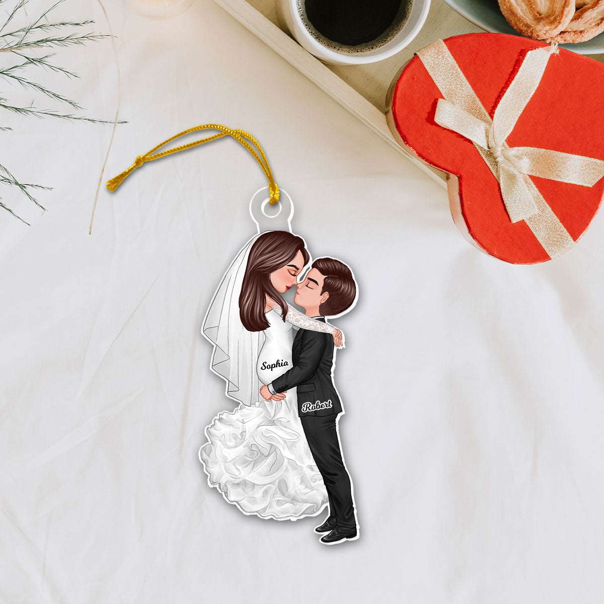 Groom & Bride Hugging Kissing Couple Acrylic Car Hanger, Perfect Anniversary Gift  Gift Wedding Gift For Her For Him