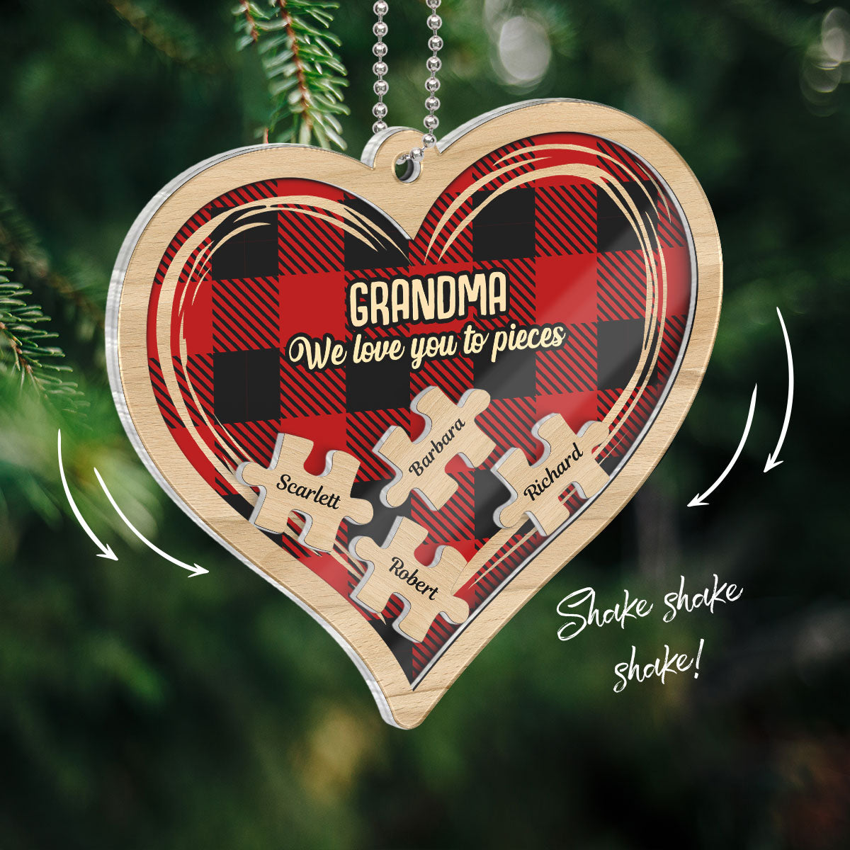 Grandma Grandpa We Love You To Pieces Personalized 4D Shaker Ornament, Christmas Gift For Grandparents