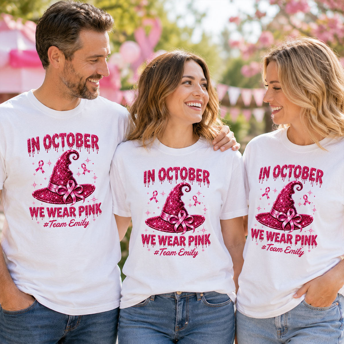 Pink Witch Hat - Personalized Shirt - In October We Wear Pink, Breast Cancer Awareness