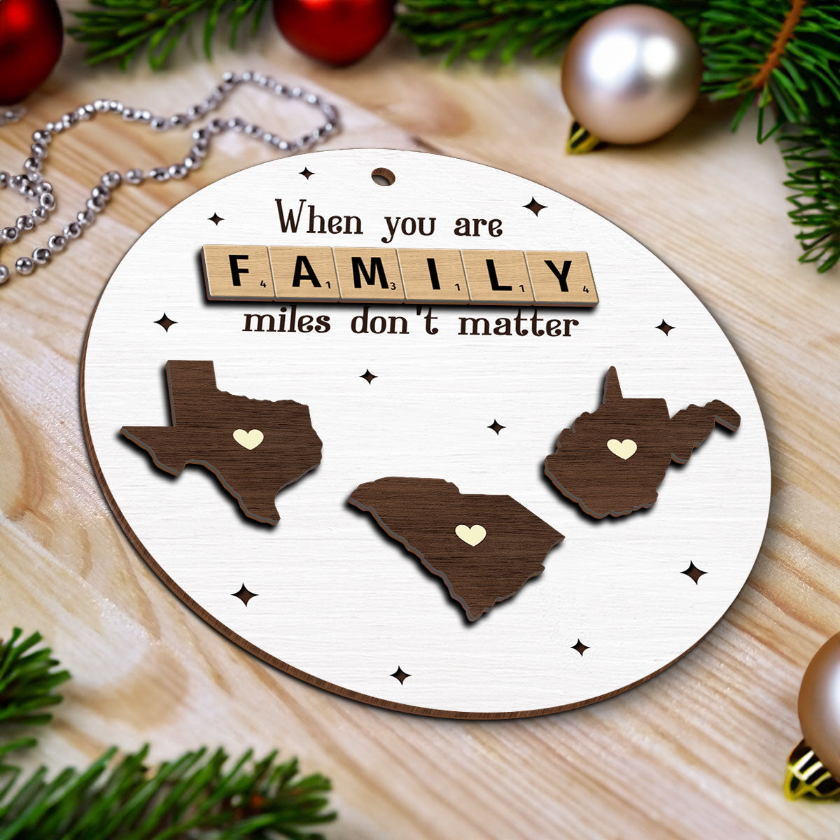 Long Distance Relationship Family Couple Siblings Besties State Map Personalized 2-Layer Wooden Ornament