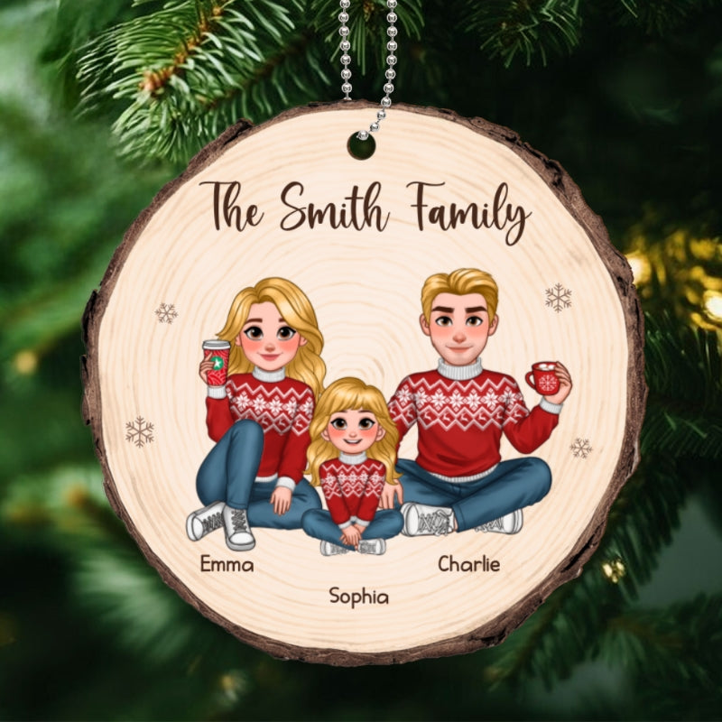 Animated Family Wood Slice Christmas Personalized Wooden Ornament