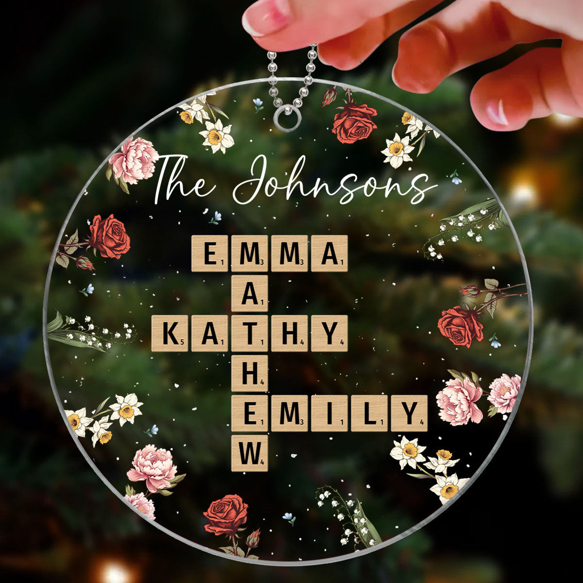 Family Crossword Puzzle Art Birth Month Flower Personalized Acrylic Ornament