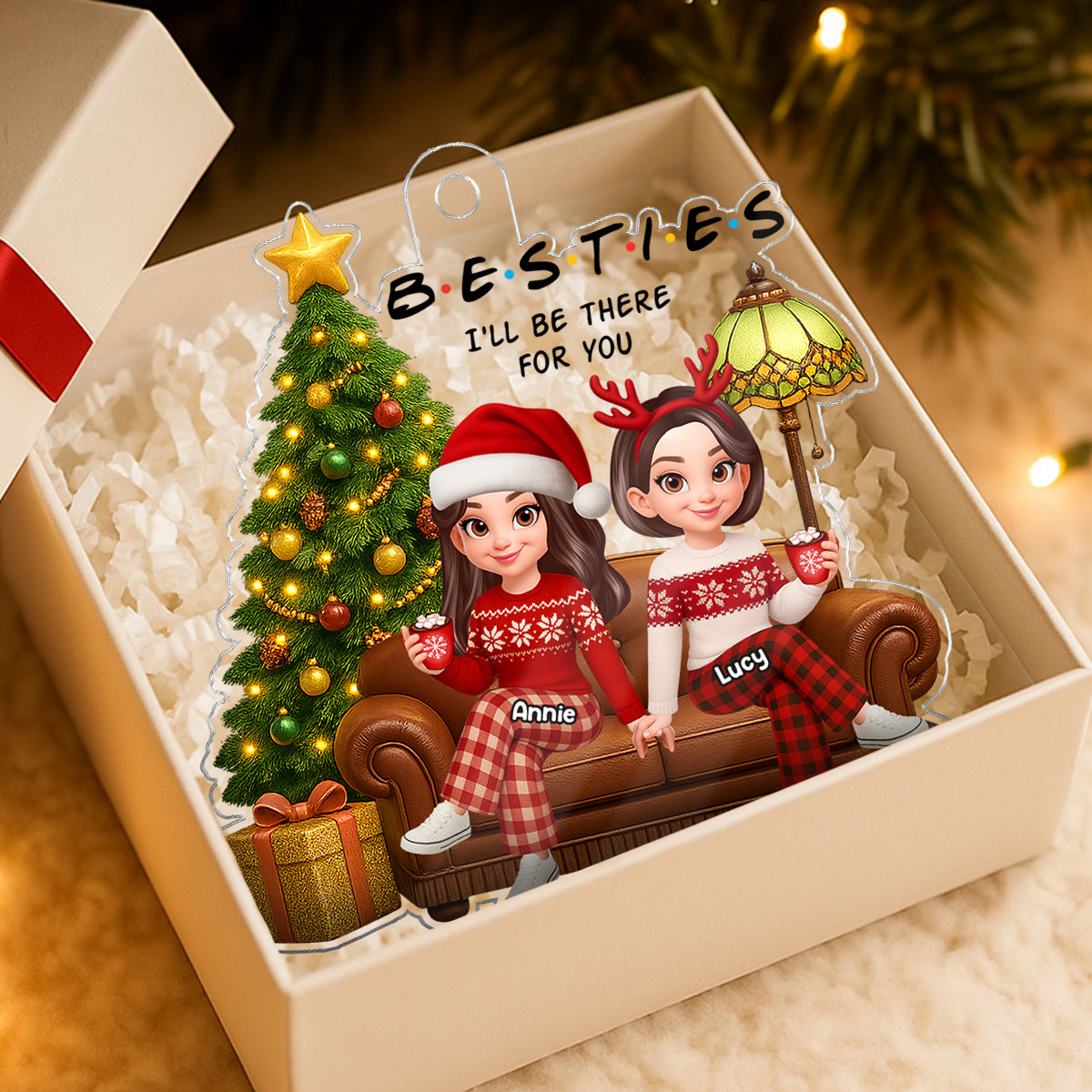 3D Effect Besties Forever Christmas Tree - Personalized Acrylic Ornament - Christmas Gift For Best Friends
