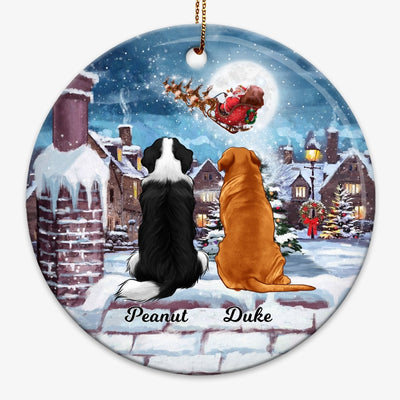 Sitting Dogs On Rooftop Christmas Personalized Circle Ornament
