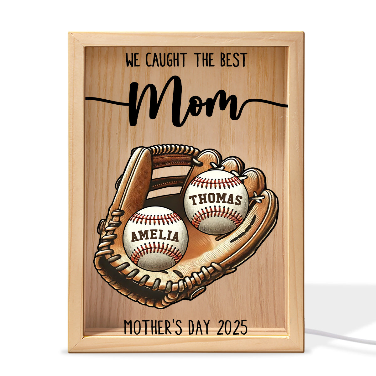 We Caught The Best Mom Baseball, Softball Personalized Frame Light Box, Custom Kid's Name, Mother's Day, Gift For Wife, Gift For Mom