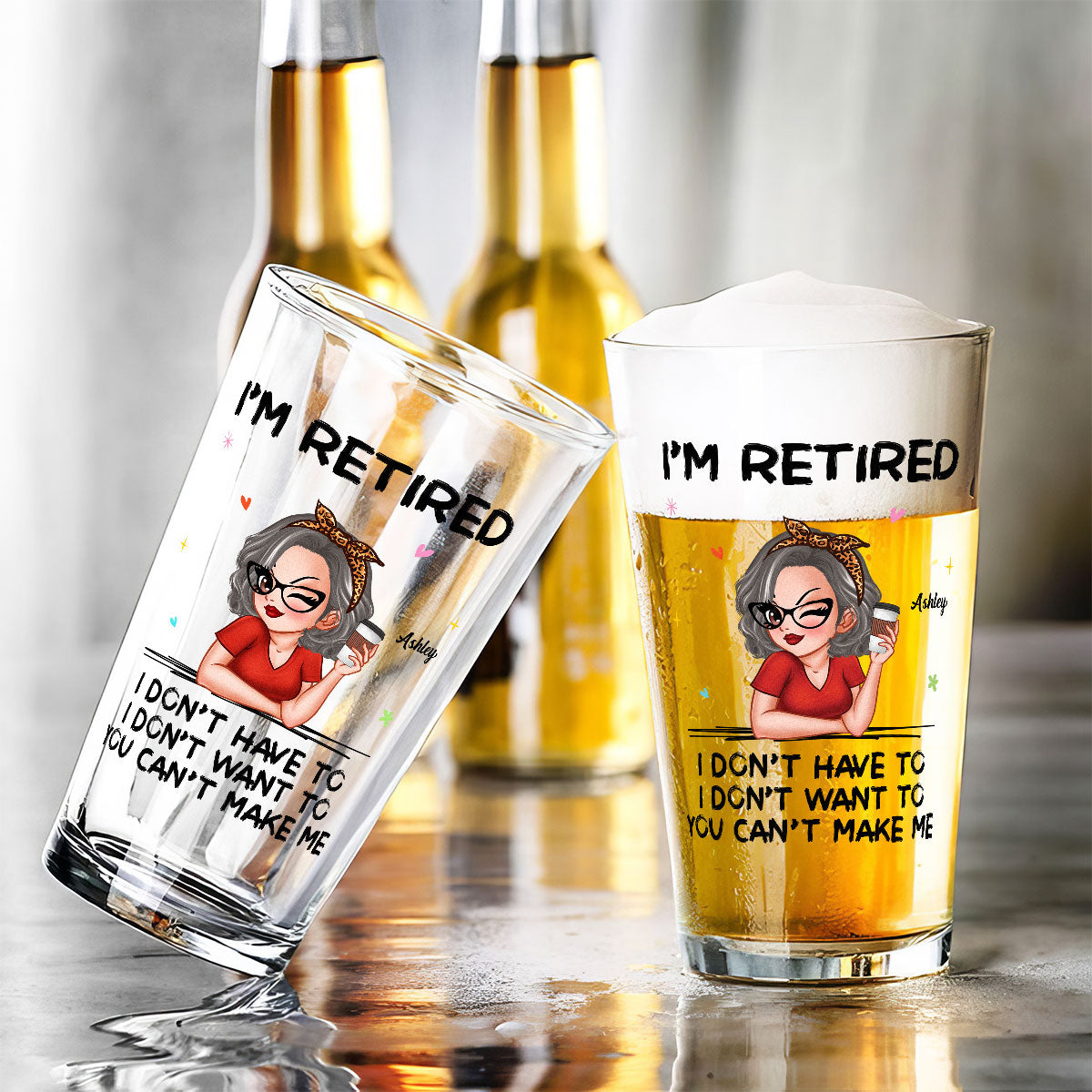 I'm Retired You Can’t Make Me Personalized Beer Glass, Retirement Gift