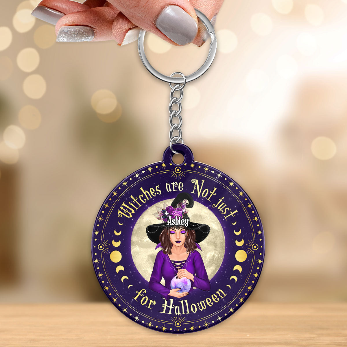 Witches Are Not Just For Halloween Pretty Witch With Crystal Ball Personalized Circle Acrylic Keychain