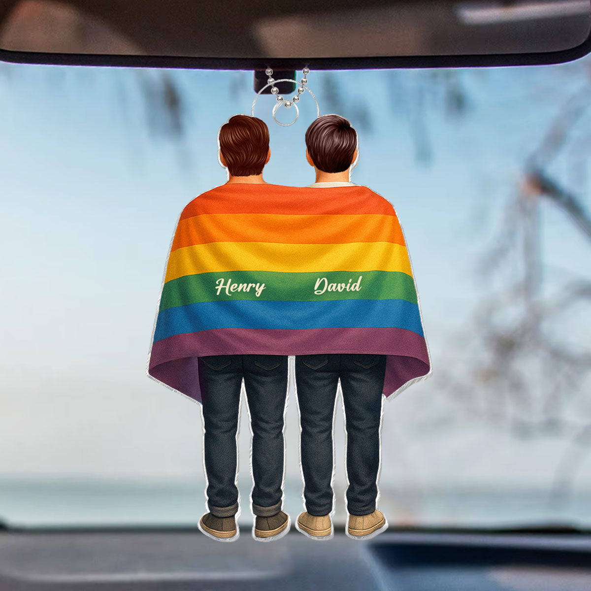 Pride Month LGBT Couple Love Wins Personalized Acrylic Car Hanger, Gift For Couple