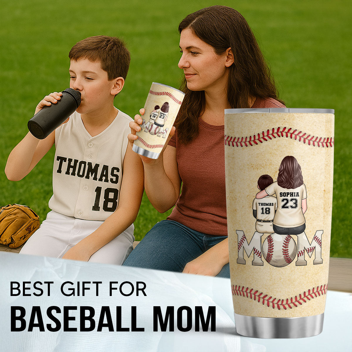 Baseball, Softball Mom And Kids Personalized Tumbler, Gift for Mom, Gift for Wife