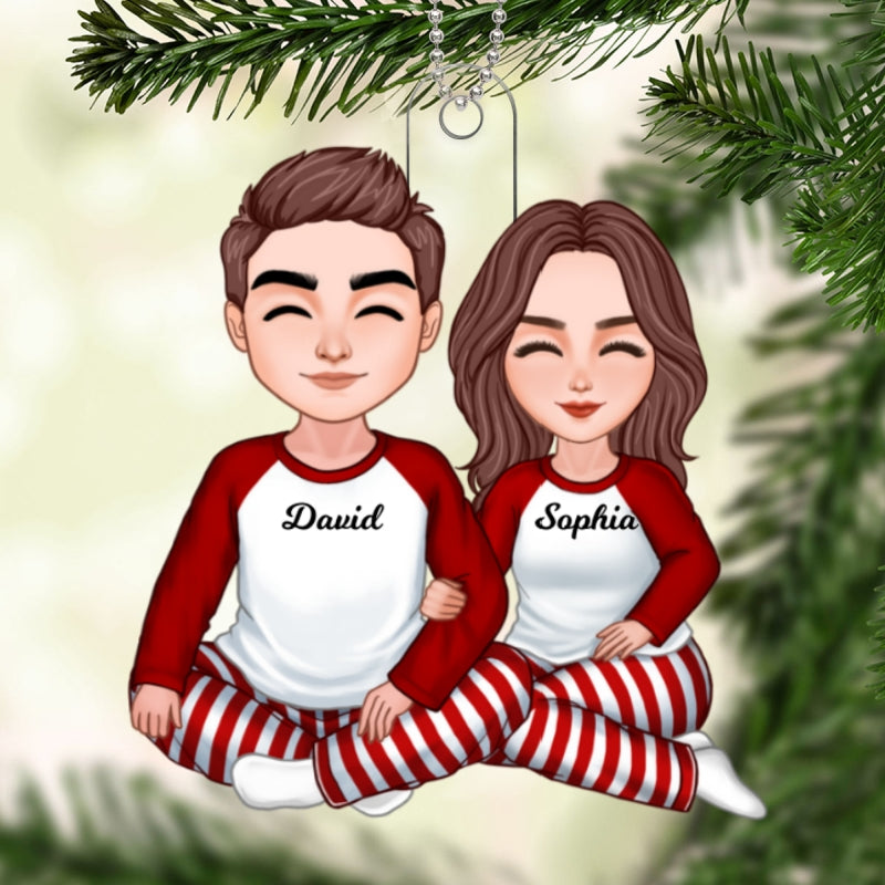 Christmas Cute Couple Sitting Hugging Christmas Gift Personalized Acrylic Ornament
