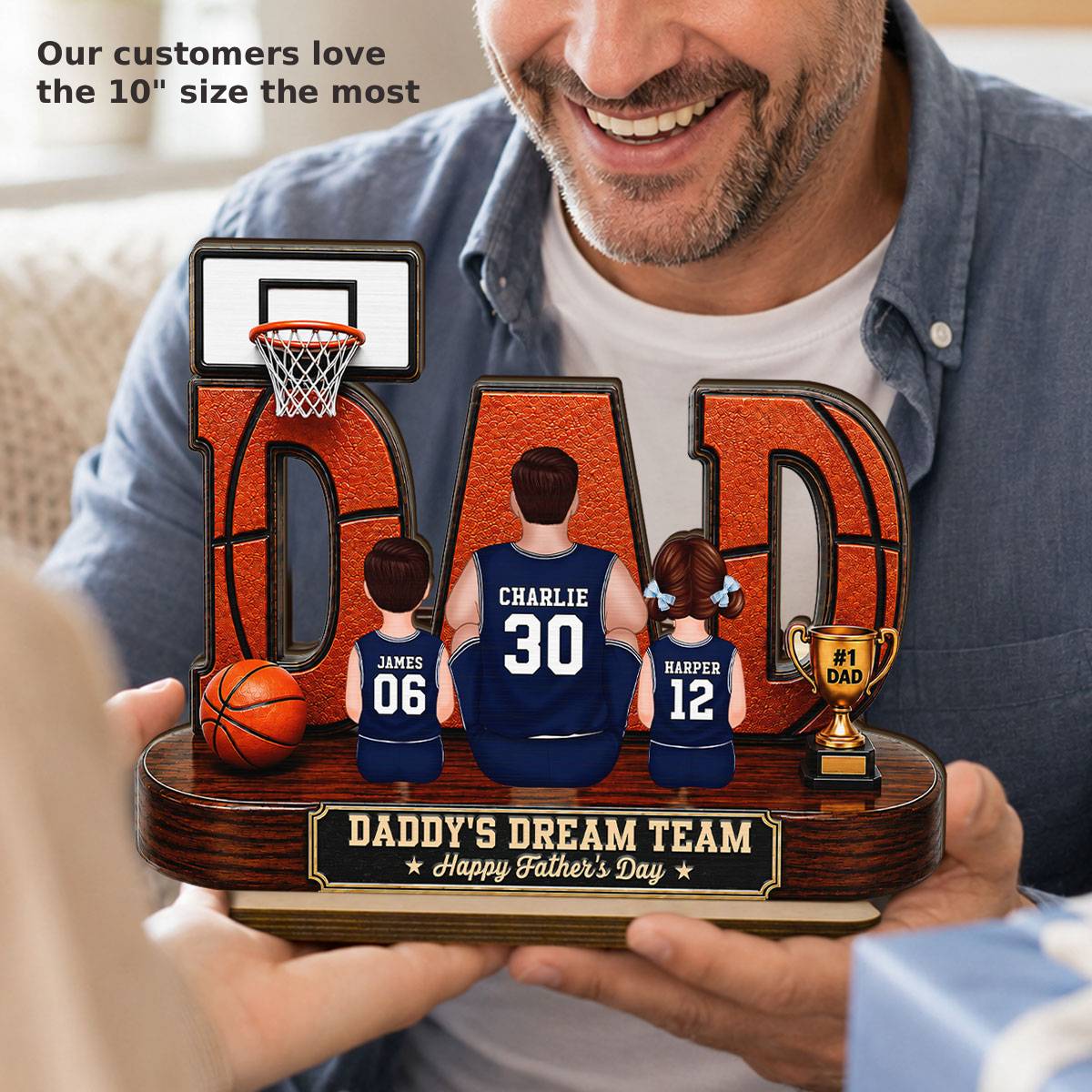 Basketball Dad Legend Daddy's Dream Team - Personalized 2-Layered Wooden Plaque - Unique Trending Father's Day Gift For Dad, Husband, Basketball Fans