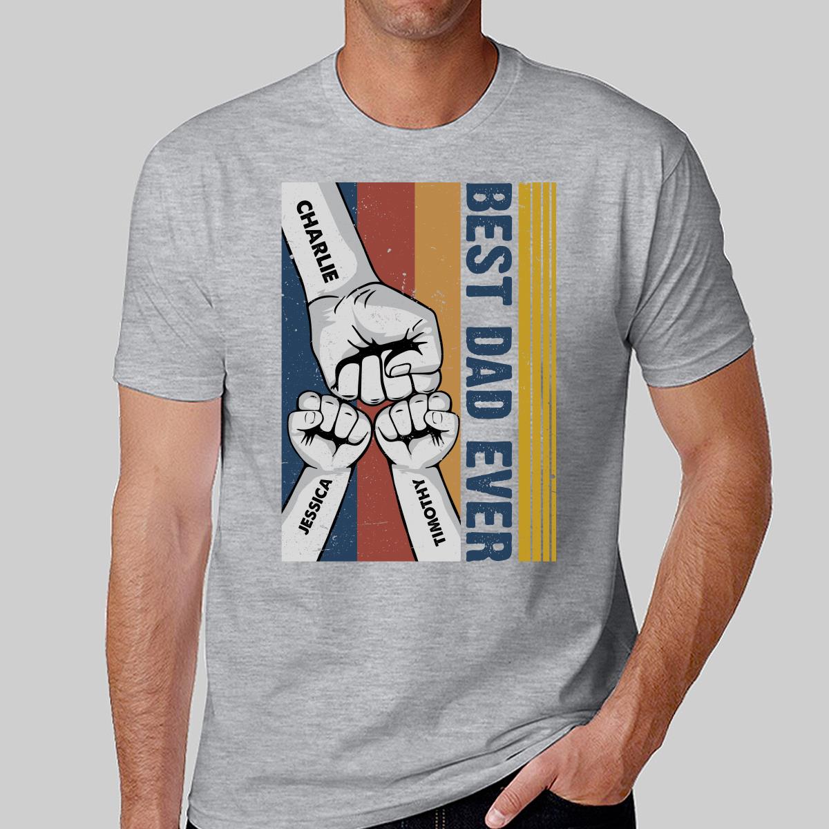 Best Dad Ever Fist Bump Retro Stripe Personalized Shirt