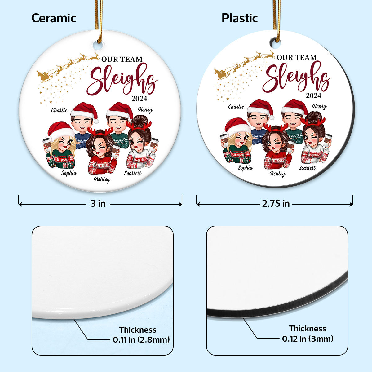 Our Team Sleighs Personalized Ceramic Ornament, Funny Christmas Gift For Colleagues, Coworkers, Boss