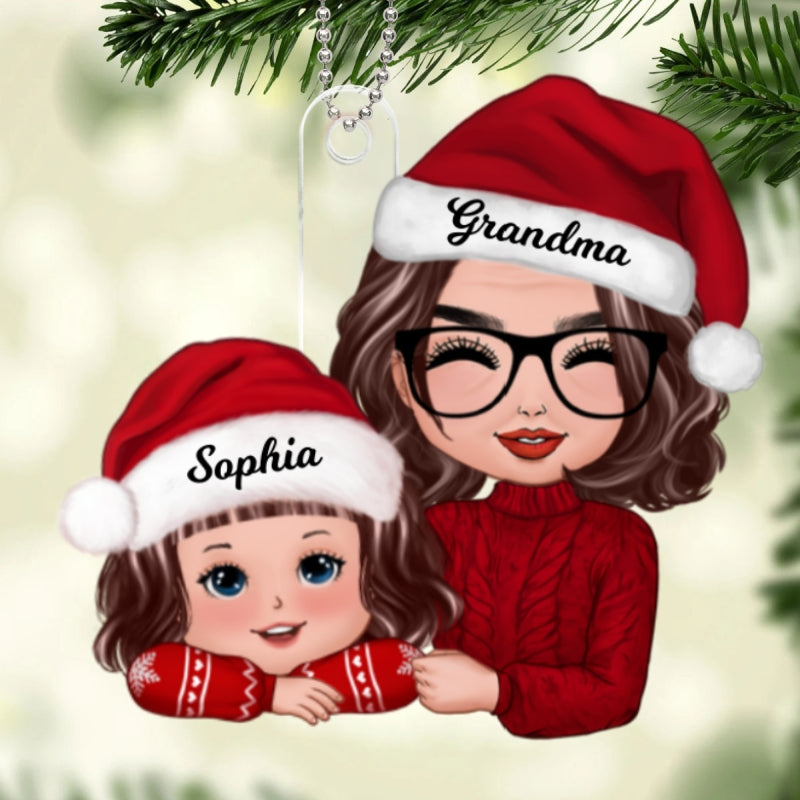 Grandma & Grandkid Chin On Hands Christmas Gift For Grandson Granddaughter Personalized Acrylic Ornament
