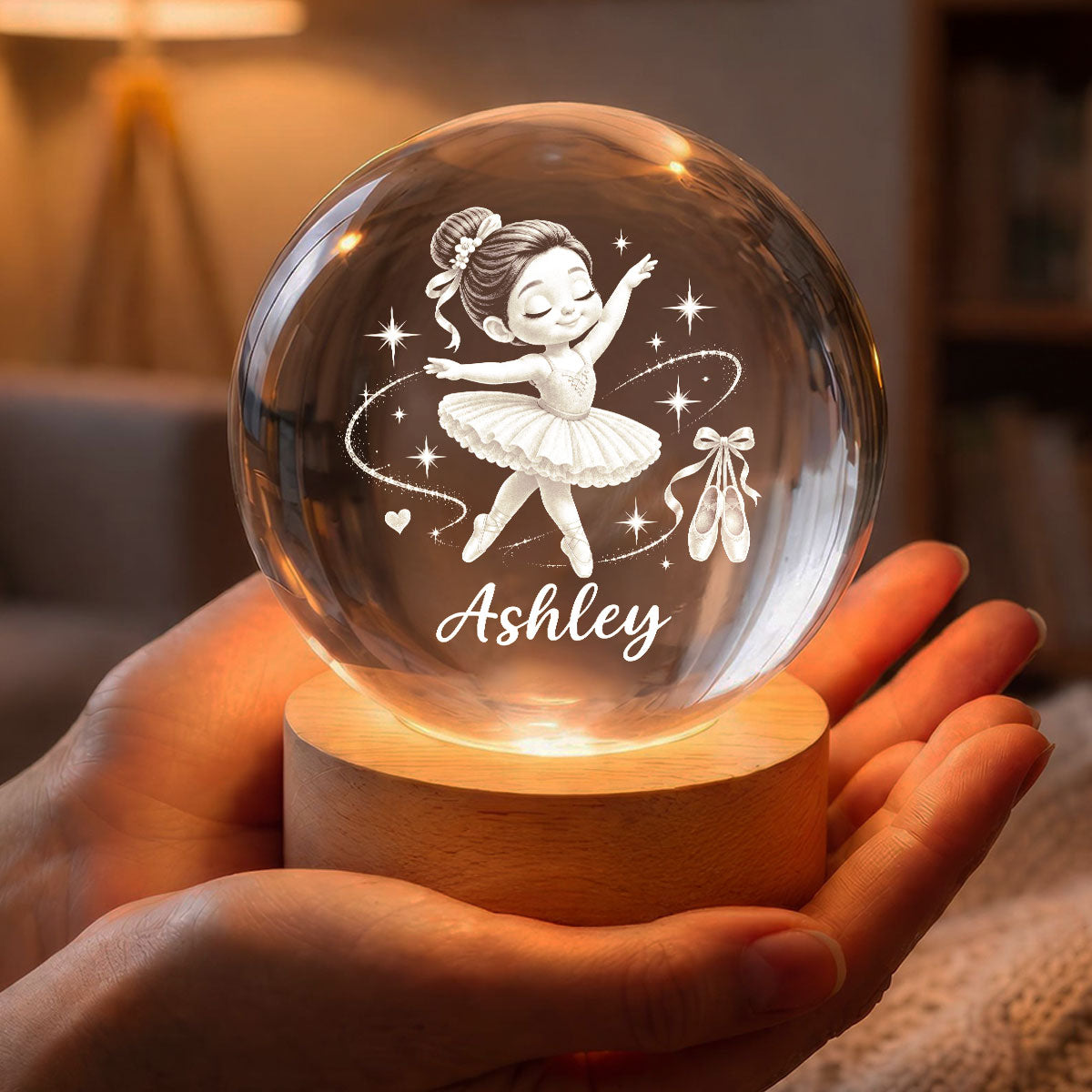 Beautiful Ballerina Girl Custom Name - Personalized Crystal Ball LED Night Light - Christmas Gift For Ballerina Girl, Daughter, Granddaughter
