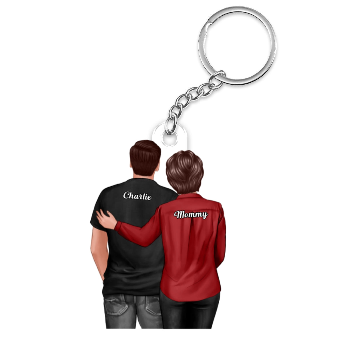 Back View Mom Dad And Son Hugging Personalized Acrylic Keychain