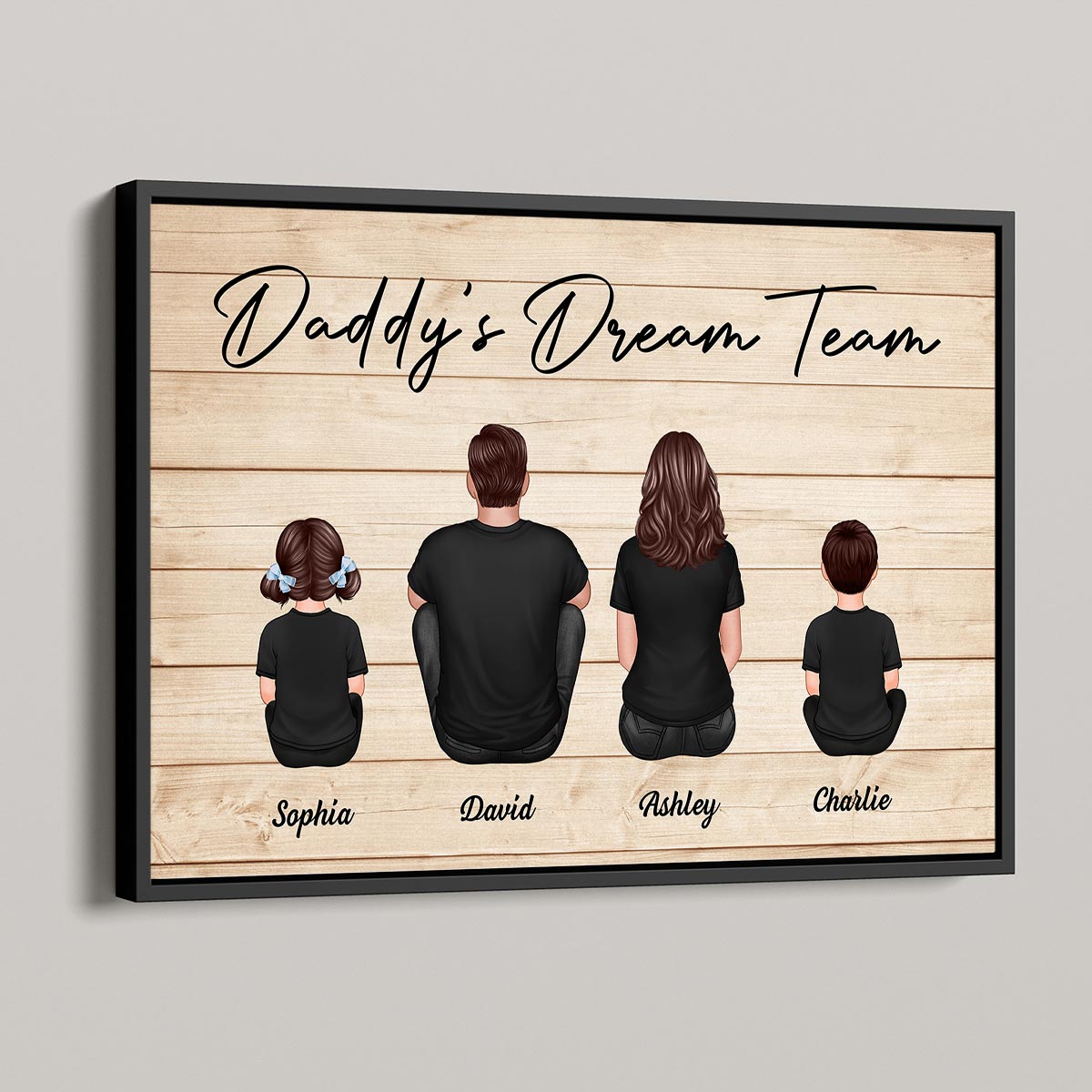 Daddy‘s Team Back View Dad And Kids Sitting Personalized Poster, Gift For Dad, Husband