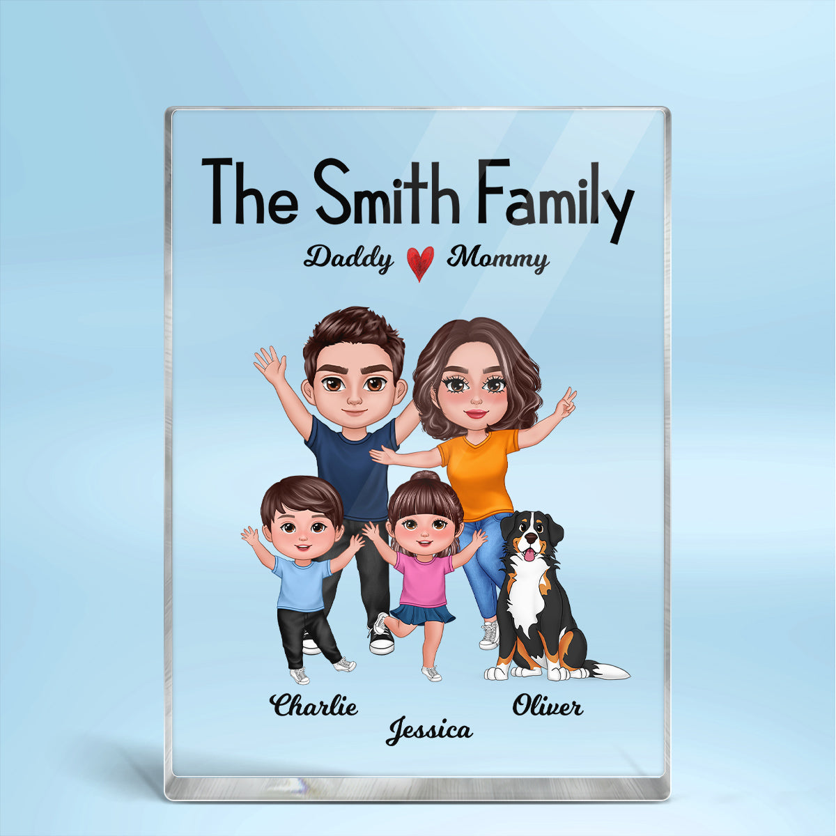 Happy Doll Pretty Whole Family Couple Kids Dogs Cats Personalized Vertical Rectangle Acrylic Block Plaque
