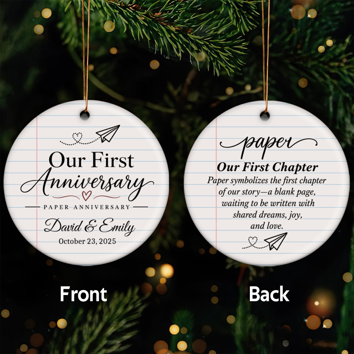 Our 1st Wedding Anniversary Paper Anniversary - Personalized Ceramic Ornament - First Year Keepsake Gift For Him Gift For Her