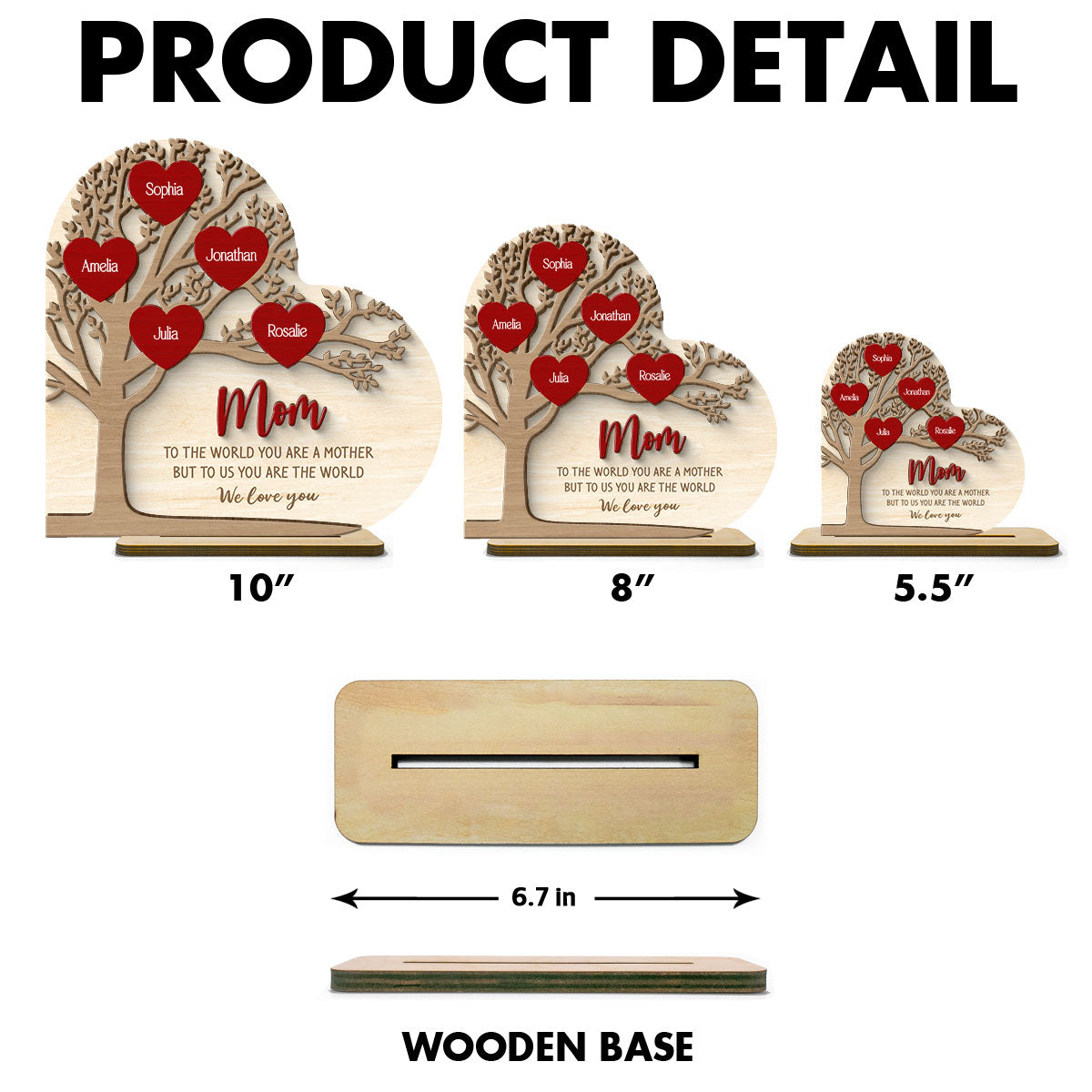 Personalized Family Tree Heart Standing Wooden Plaque, Mother's Day, Birthday Gift for Moms