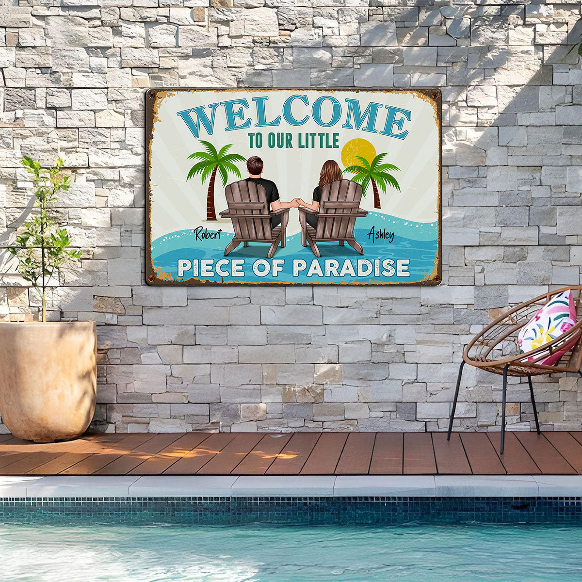 Couple Welcome To Our Little Piece of Paradise Personalized Metal Sign