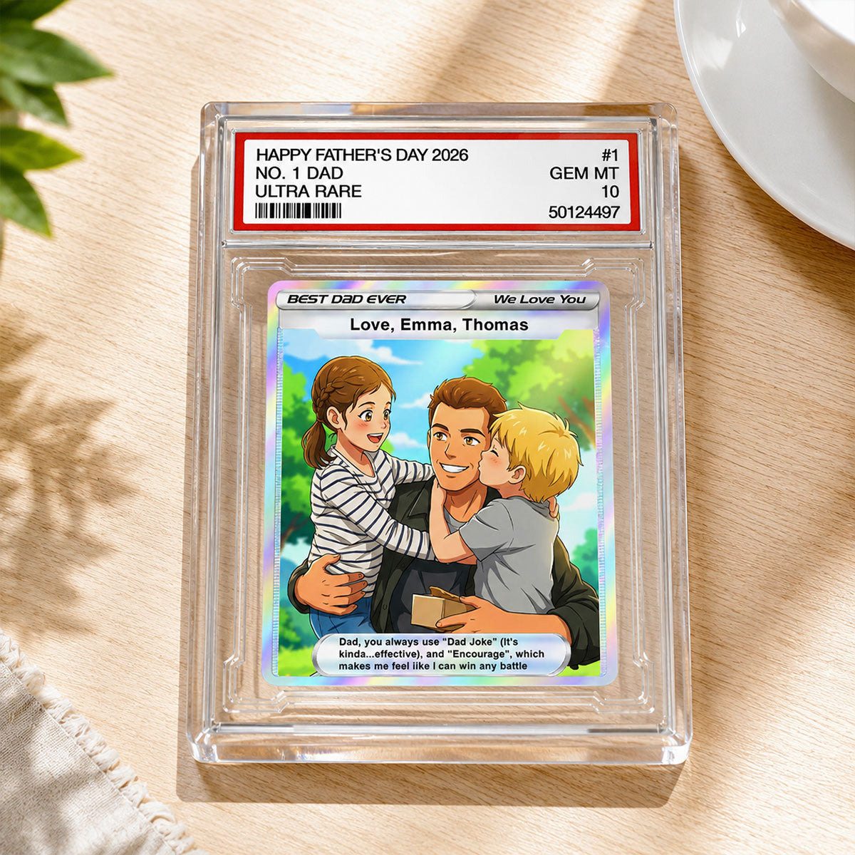 Best Dad Ever Trading Card Cartoon Style - Personalized Acrylic Block Plaque - Father's Day Gift For Dad, Husband