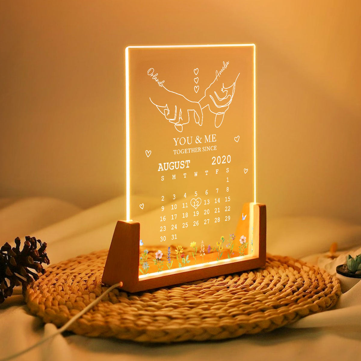 You & Me Together Since Personalized Couple Anniversary Gift, Gift for Wife Husband Girlfriend, Custom LED Night Light