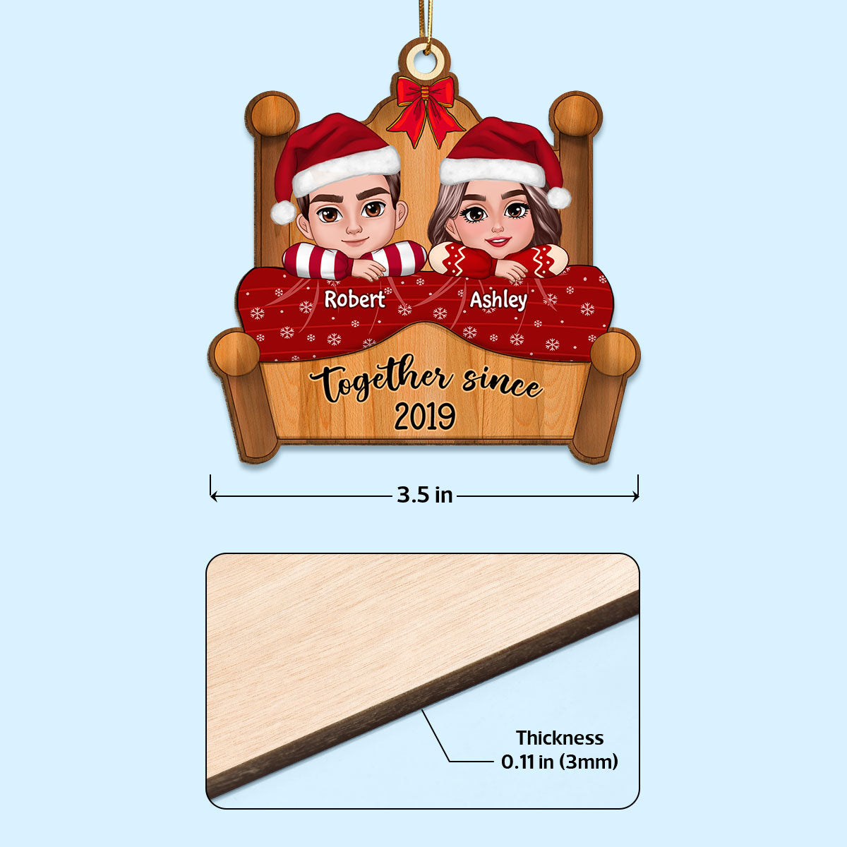 Couple Laying On Bed Christmas Gift Personalized Wooden Ornament