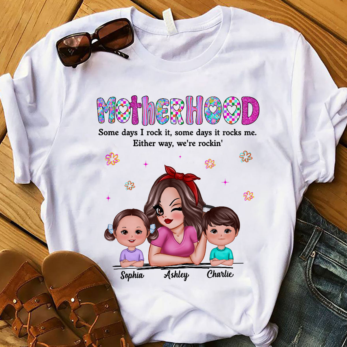 Rockin' Mother Hood Pretty Mom & Kids Personalized Shirt