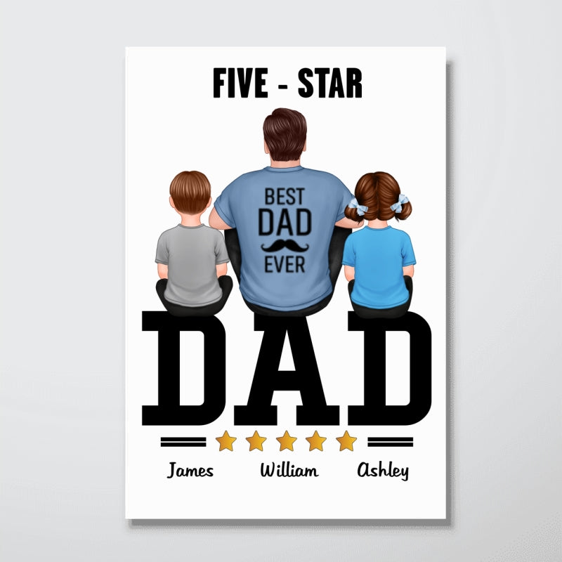 Five - Star Dad Back View Dad And Kids Personalized Vertical Poster