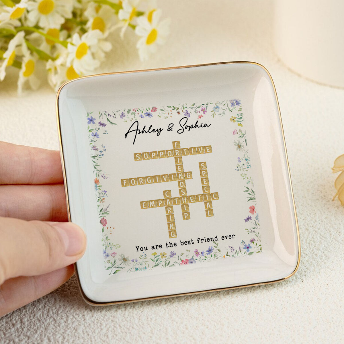 Best Friend Sister Ever Crossword Art - Created In A Moment Personalized Jewelry Dish , Birthday Gift for Bestie, Wedding Bridesmaid Gift