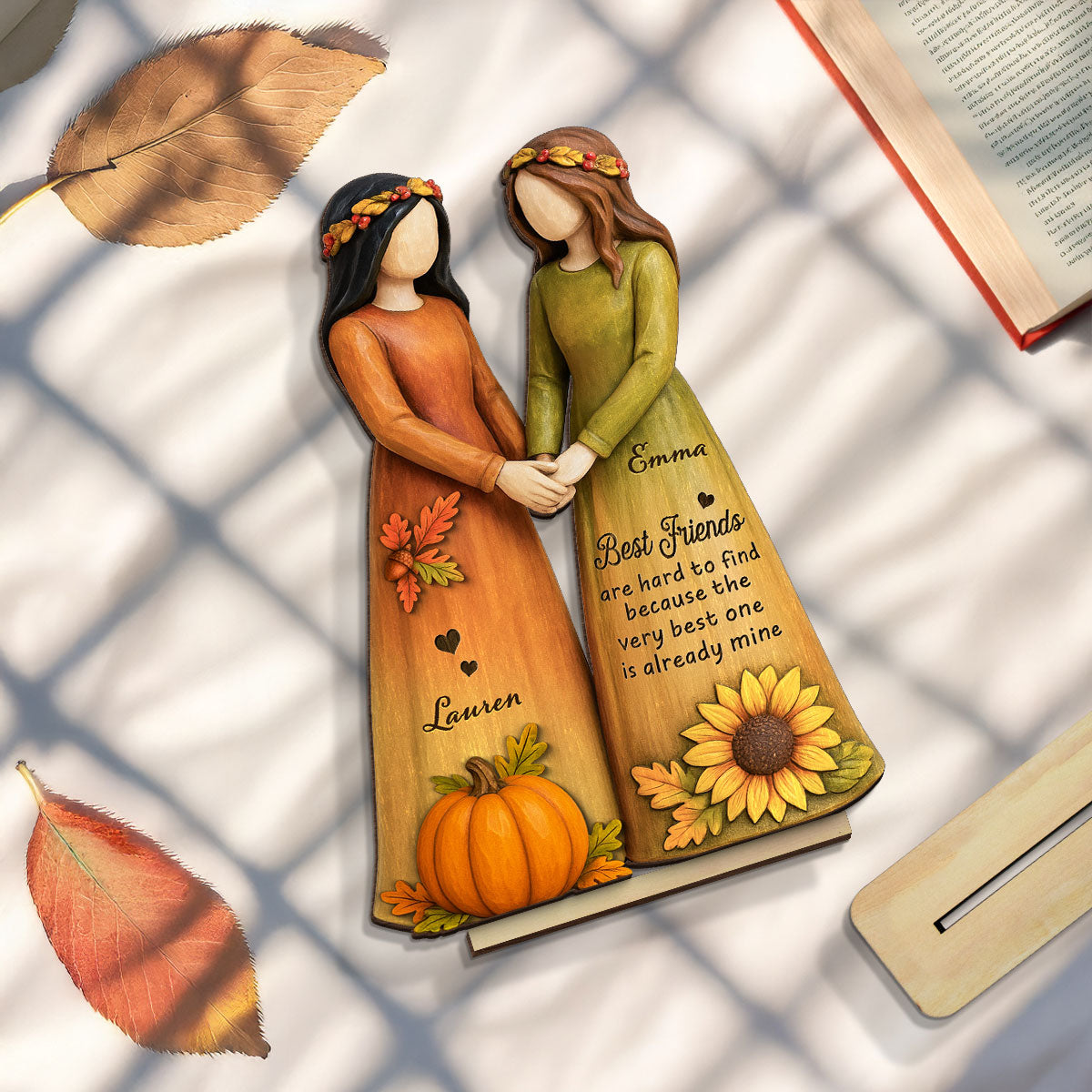 Fall Season Besties Sisters 3D Effect Personalized Standing Wooden Plaque, Gift Friendship Gift for Besties