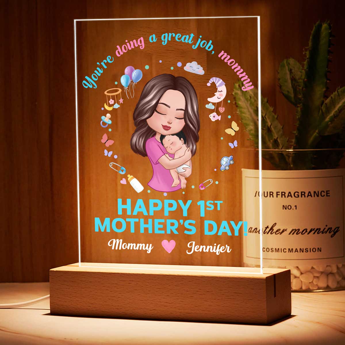 Doll Mom Holding Baby You‘re Doing A Great Job Happy First Mother‘s Day Personalized Rectangle Acrylic Plaque LED Night Light
