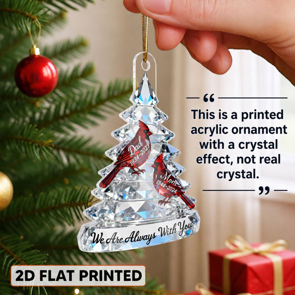 Memorial Tree Cardinals - Personalized Acrylic Ornament - Remembrance Gift, Sympathy Gift For Whole Family, Extended Family