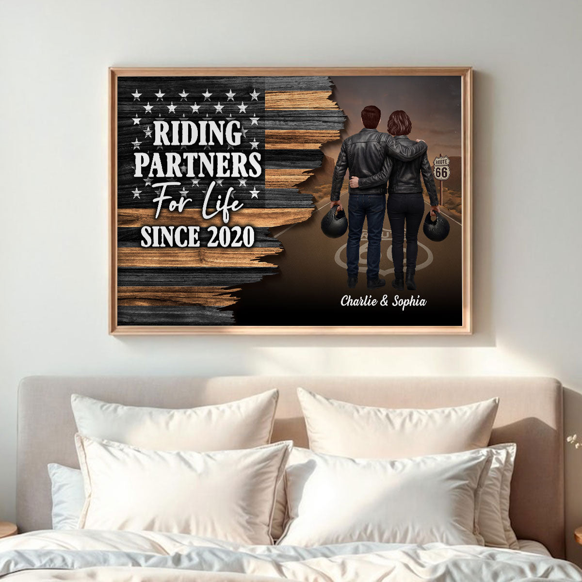 Eternal Love Back View Biker Couple Riding Partners For Life Half Nation Flag - Personalized Poster - Gift For Couple, Bikers, Gift For Him, For Her