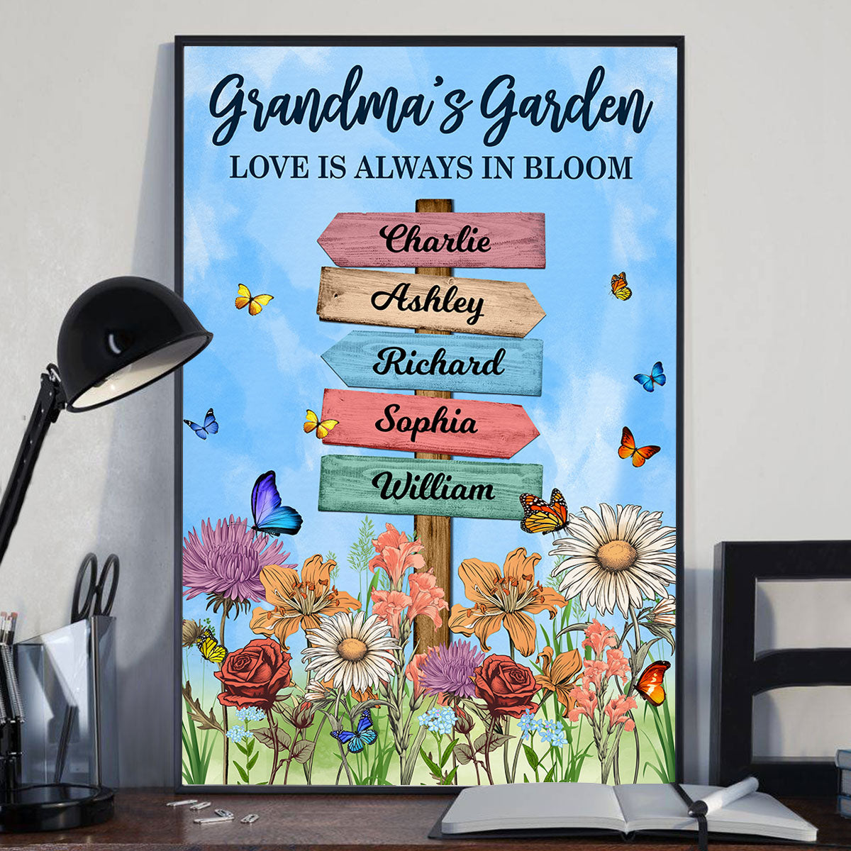 Grandma's Garden Birth Month Flowers Names Sign Personalized Poster