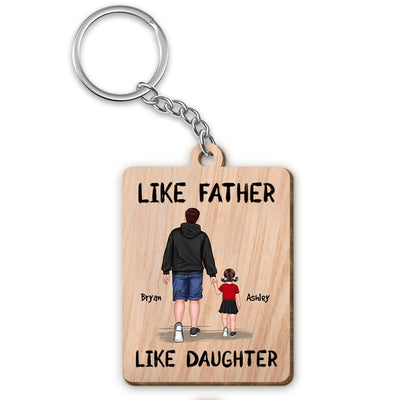 Like Father Like Son Like Daughter Walking Gift For Dad Personalized Wooden Keychain