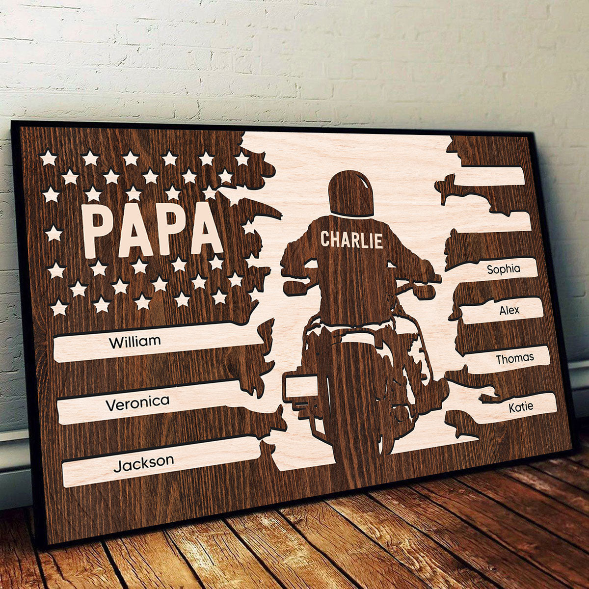 Best Biker Papa Grandpa Ever Nation Flag Kids Names Personalized Poster