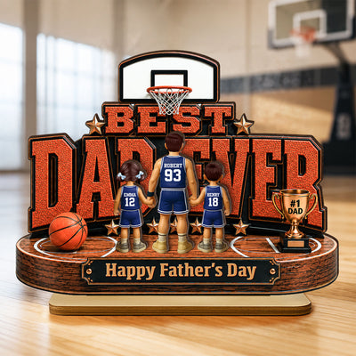 Best Basketball Dad Ever Our MVP - Personalized 2-Layered Wooden Plaque - Father's Day Gift For Dad, Husband