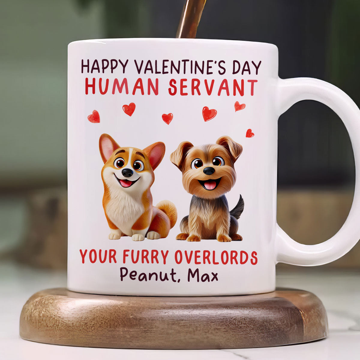 Funny Cartoon Dogs Happy  Dog Human Servant Personalized Mug, Funny Gift For Dog Lovers