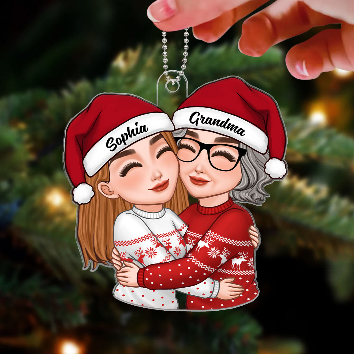 Christmas Grandma & Grandkid Hugging Christmas Gift For Teenage Adult Granddaughter Grandson Grandchildren Personalized Acrylic Ornament