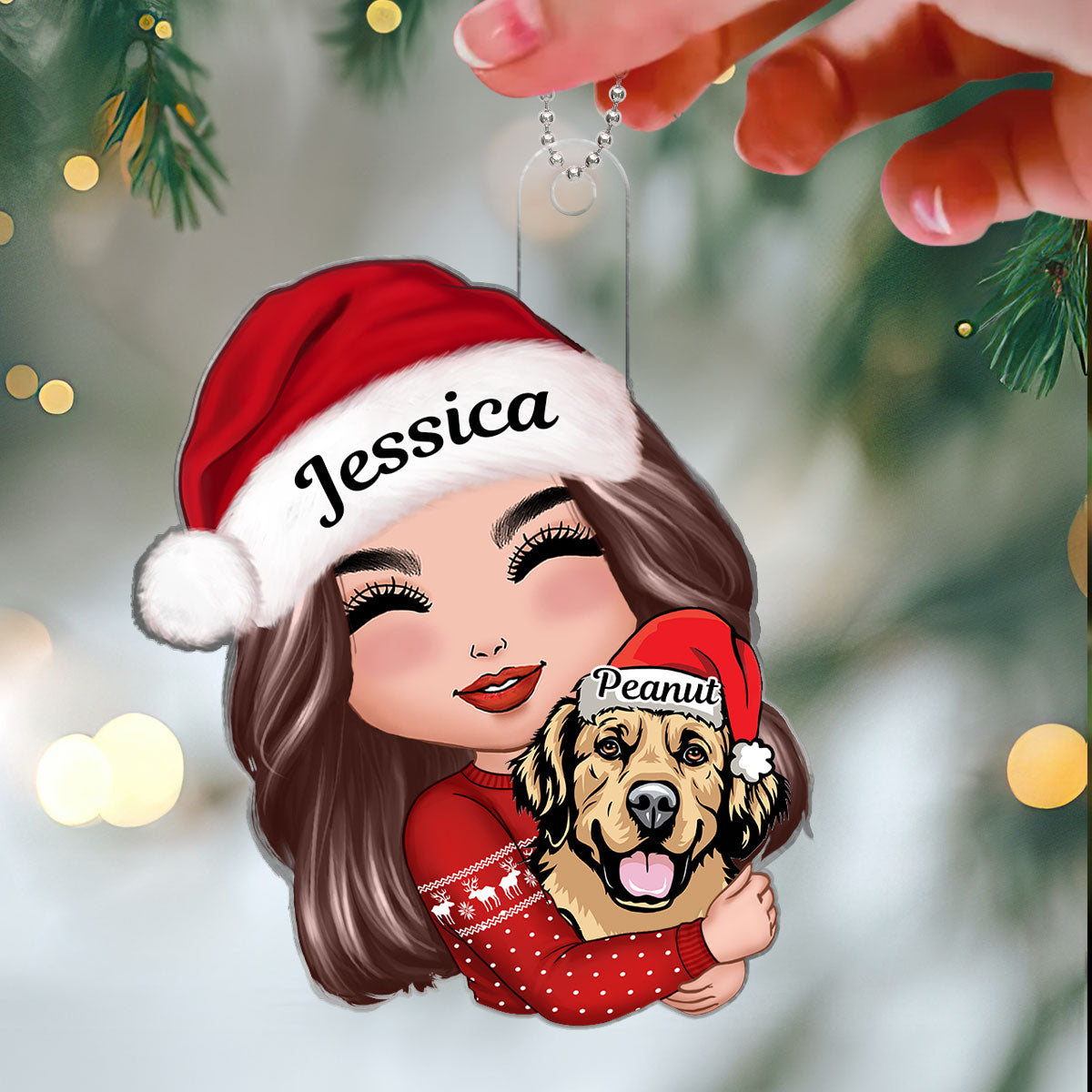 Dog Mom Hugging Dog Personalized Acrylic Ornament