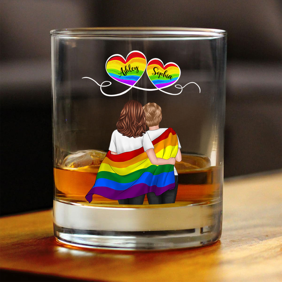 LGBT Couple Pride Month Personalized Whiskey Glass