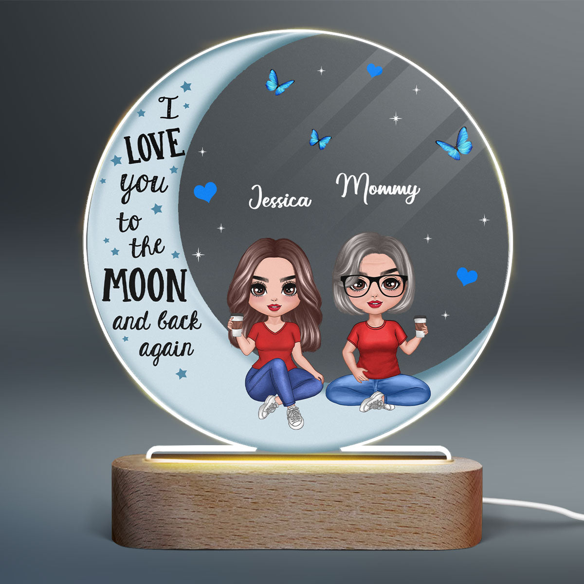 Mom And Children Blue Moon Personalized Circle LED Night Light Acrylic LED Lamp
