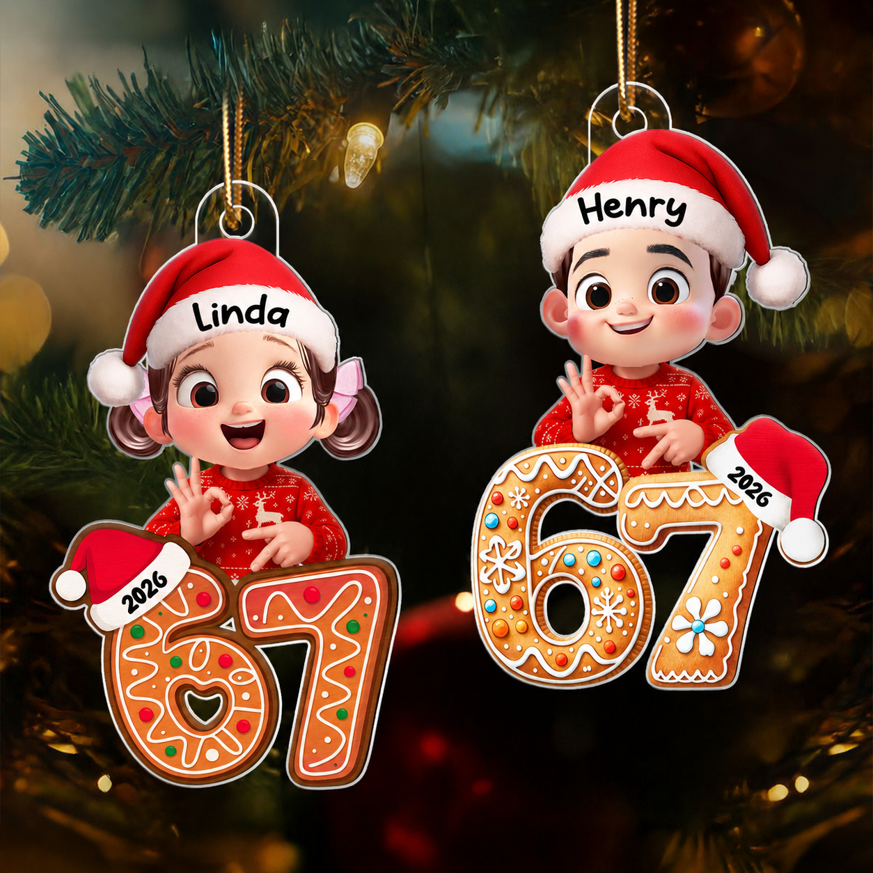 Christmas Pattern Custom Six Seven 67 - Personalized Acrylic Ornament - Teen Slang Funny Tree Decor, Funny Teen Grandkid Gift