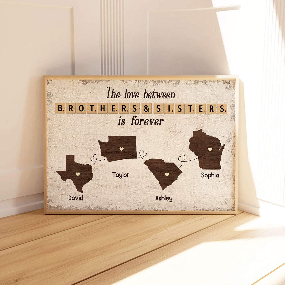 Family Bond Forever Gift For Family Siblings Brothers Sisters State Maps Personalized Poster