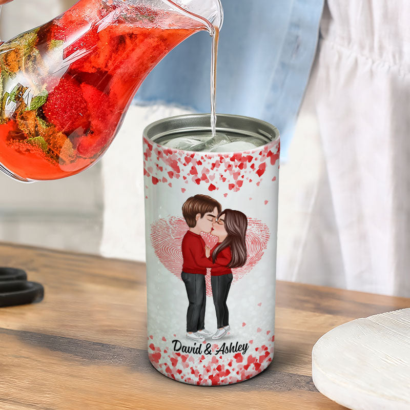 Couple Kissing Flying Heart Valentine‘s Day Gift Personalized Multi-use Tumbler 4 In 1 Can Cooler