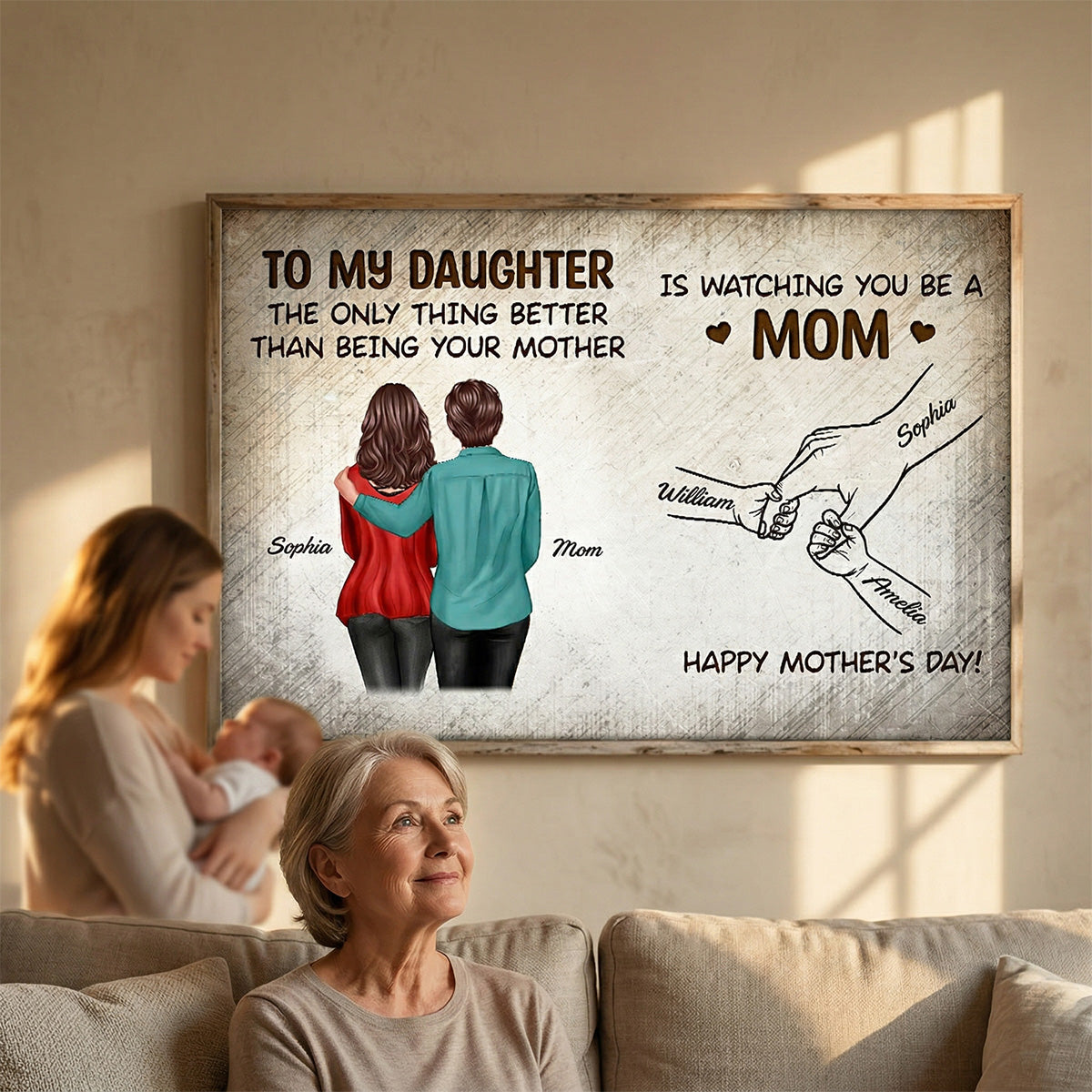 Vintage From Mom To Daughter Watching You Be A Mom Hands Outline - Personalized Poster - Mother's Day Gift For Daughter
