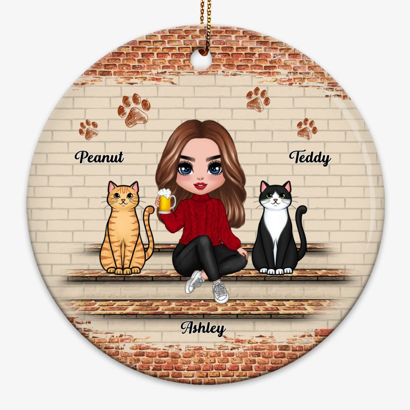 Cat Mom Brick Background Personalized Circle Ornament