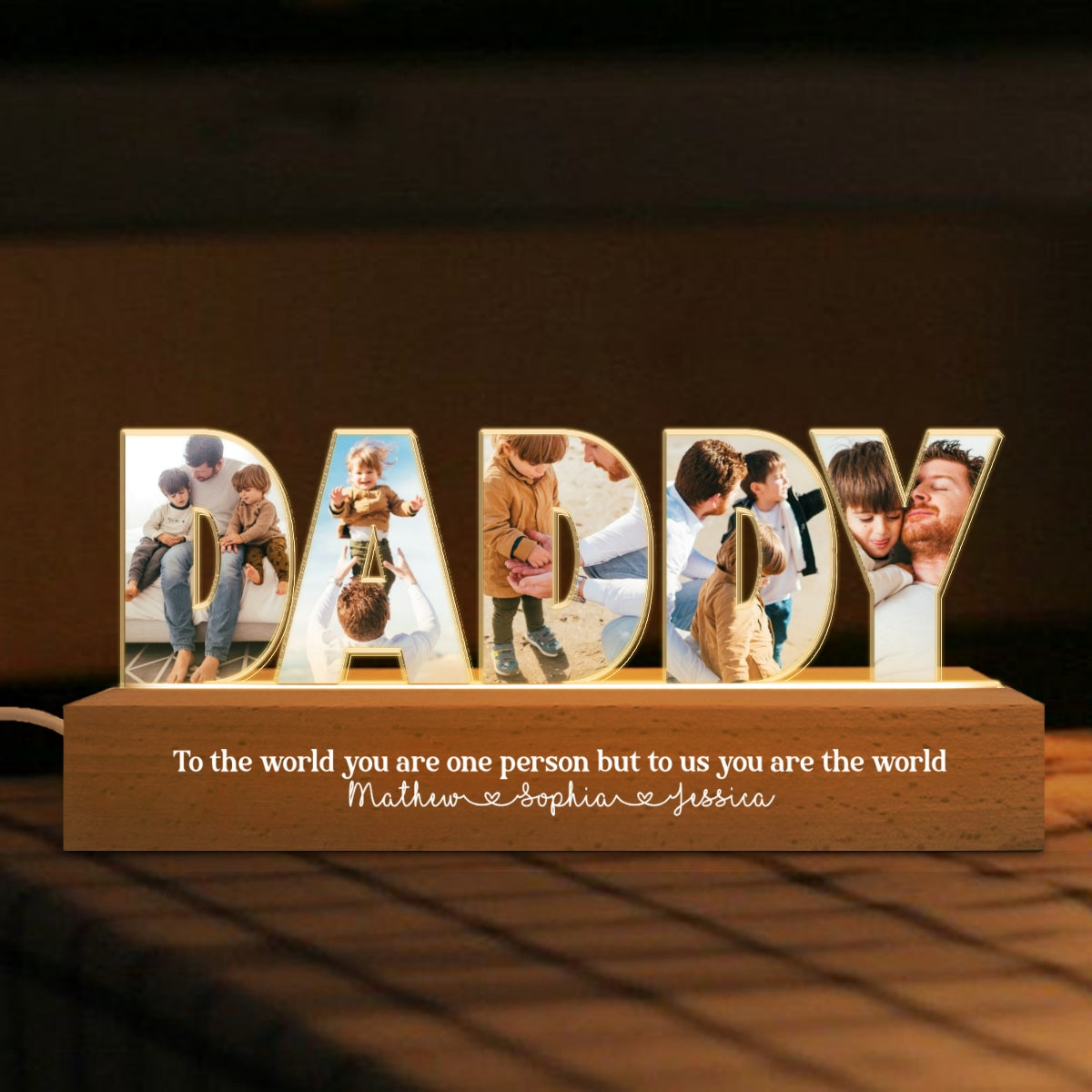 Daddy To Us You Are The World Photo Collage Personalized LED Night Light, Perfect Gift For Your Men